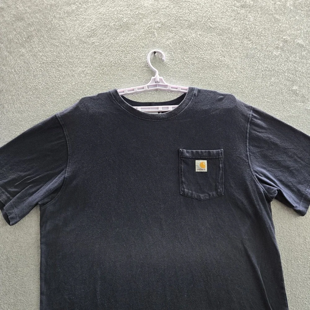 Carhartt Men Shirt XL Navy Workwear Logo Loose Short Sleeve READ